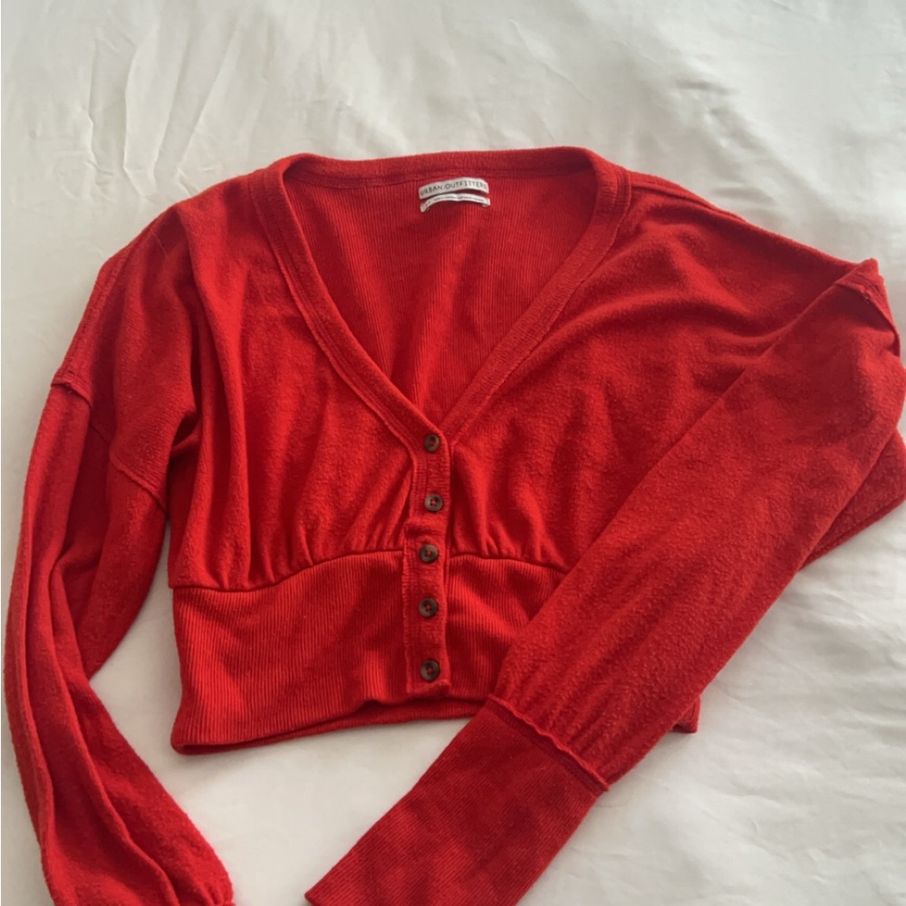 Urban Outfitters Red Cropped Cardigan Sweater